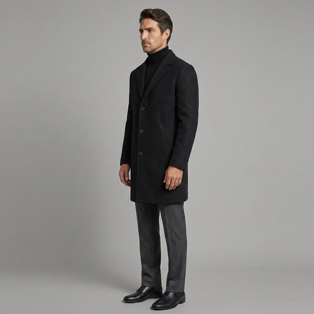 Cappotto Uomo Elegante Invernale Medio Lungo Formale Slim Fit Monopetto