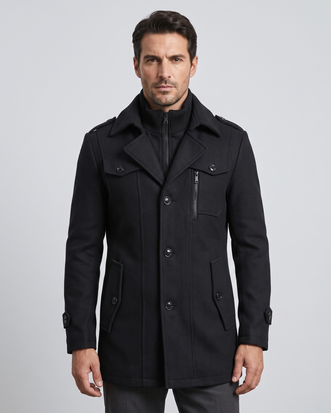 Cappotto da Uomo con Zip e Collo Alto