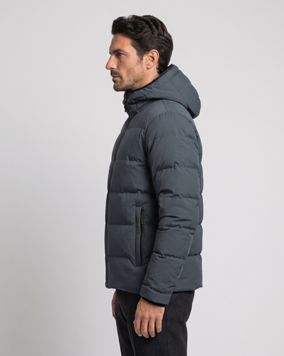 Giacca Imbottita Uomo con Cappuccio Grigio Scuro e Zip