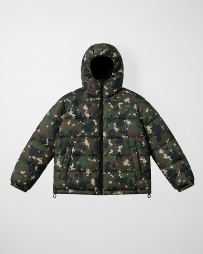 Giacca Uomo Reversibile 2 in 1 Imbottita Blu e Camouflage con Cappuccio