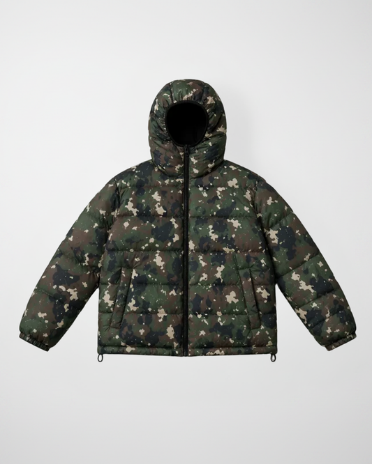 Giacca Uomo Reversibile 2 in 1 Imbottita Blu e Camouflage con Cappuccio