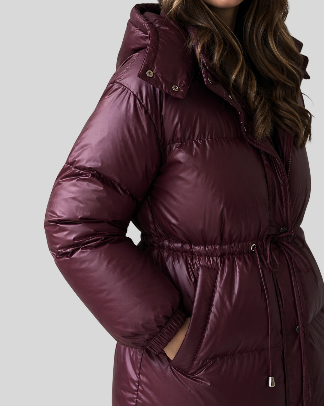 Piumino Donna Invernale con Cappuccio e Coulisse in Vita