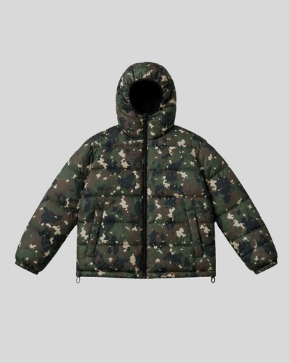 Giacca Uomo Reversibile 2 in 1 Imbottita Blu e Camouflage con Cappuccio