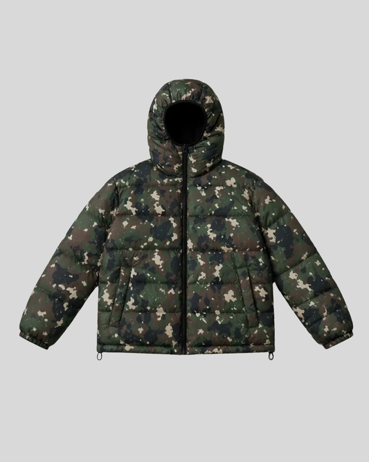Giacca Uomo Reversibile 2 in 1 Imbottita Blu e Camouflage con Cappuccio