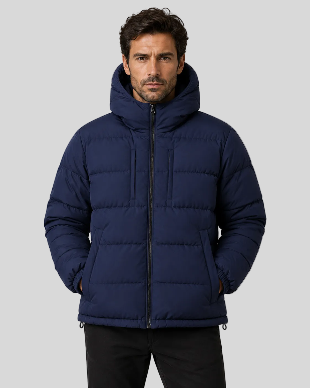 Giacca Uomo Reversibile 2 in 1 Imbottita Blu e Camouflage con Cappuccio