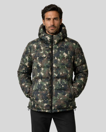 Giacca Uomo Reversibile 2 in 1 Imbottita Blu e Camouflage con Cappuccio
