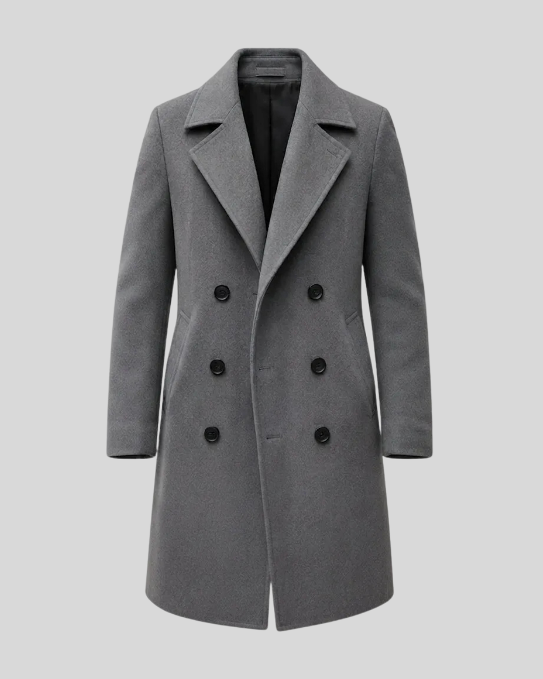 Cappotto Uomo Doppiopetto Lungo Elegante con Revers e Tasche Laterali