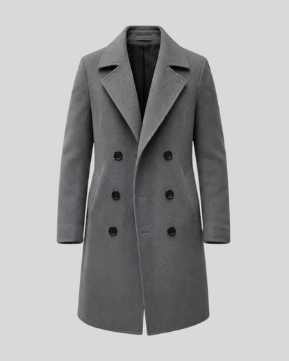 Cappotto Uomo Doppiopetto Lungo Elegante con Revers e Tasche Laterali