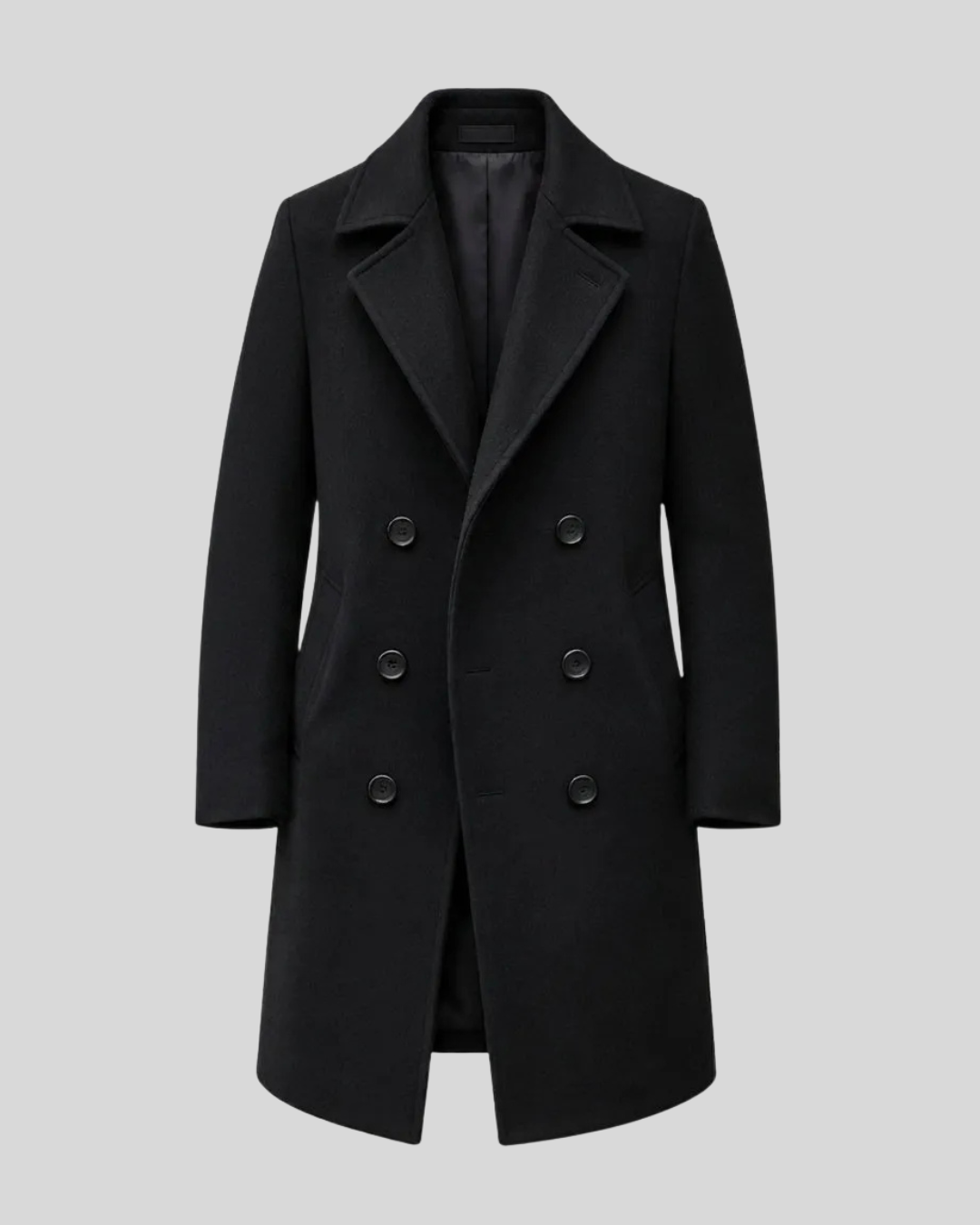 Cappotto Uomo Doppiopetto Lungo Elegante con Revers e Tasche Laterali