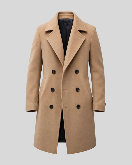 Cappotto Uomo Doppiopetto Lungo Elegante con Revers e Tasche Laterali