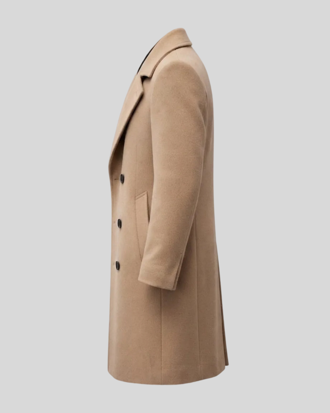 Cappotto Uomo Doppiopetto Lungo Elegante con Revers e Tasche Laterali