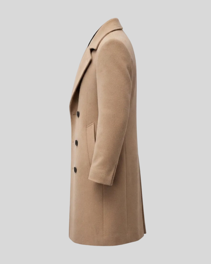 Cappotto Uomo Doppiopetto Lungo Elegante con Revers e Tasche Laterali