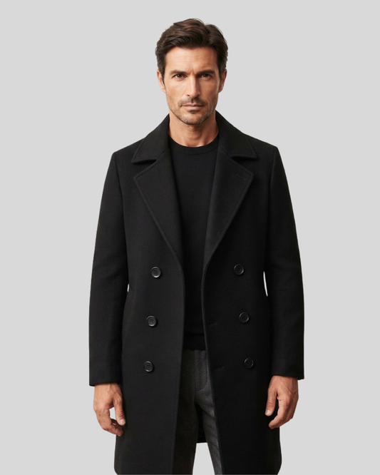 Cappotto Uomo Doppiopetto Lungo Elegante con Revers e Tasche Laterali
