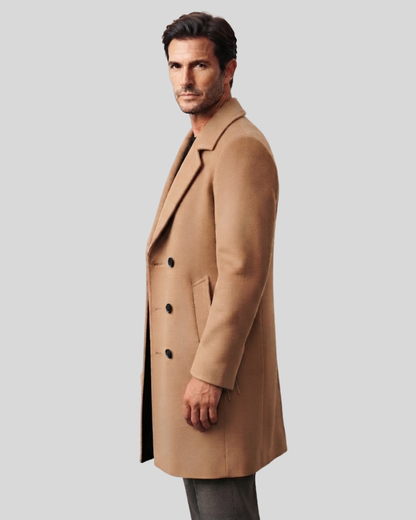 Cappotto Uomo Doppiopetto Lungo Elegante con Revers e Tasche Laterali