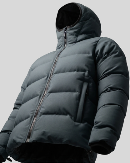 Giacca Imbottita Uomo con Cappuccio Grigio Scuro e Zip