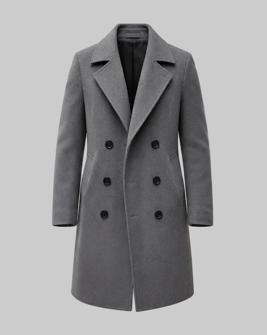 Cappotto Uomo Doppiopetto Lungo Elegante con Revers e Tasche Laterali