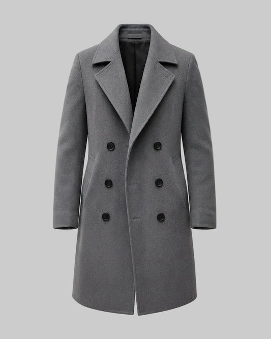 Cappotto Uomo Doppiopetto Lungo Elegante con Revers e Tasche Laterali