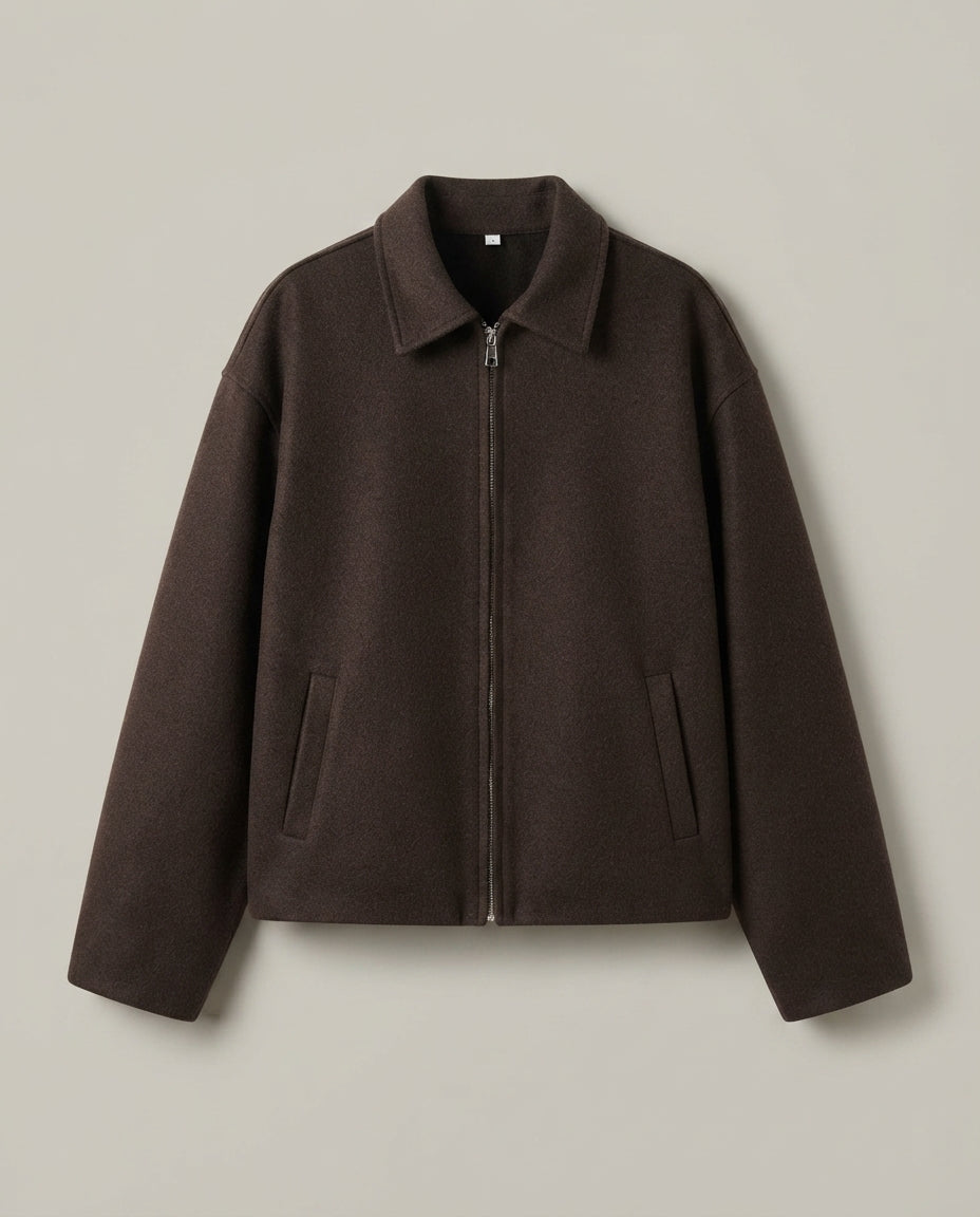Giacca Donna Marrone con Colletto Classico e Chiusura con Zip
