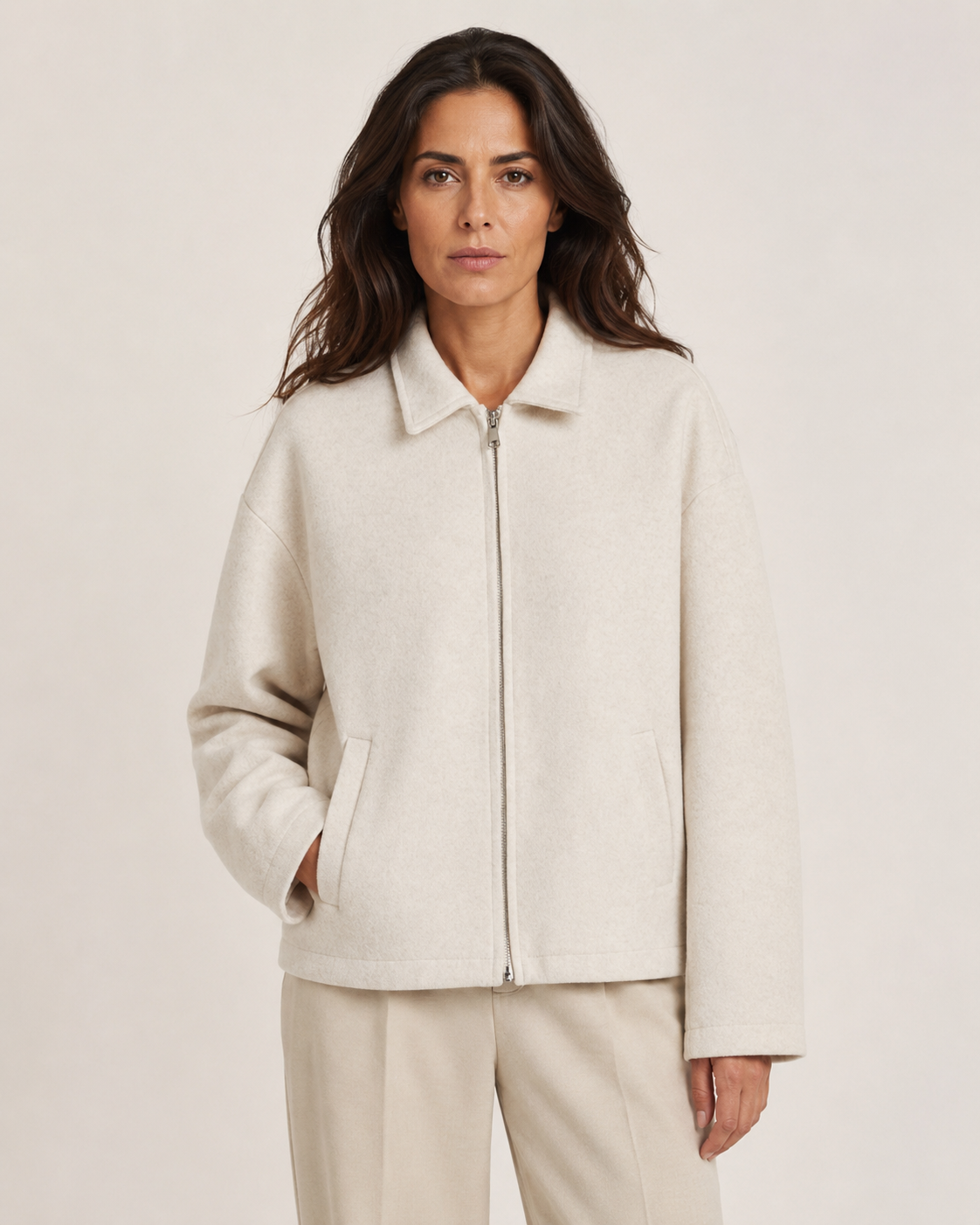 Giacca Donna Marrone con Colletto Classico e Chiusura con Zip