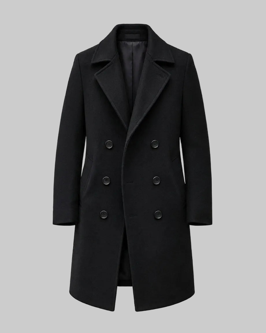 Cappotto Uomo Doppiopetto Lungo Elegante con Revers e Tasche Laterali