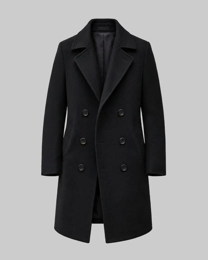 Cappotto Uomo Doppiopetto Lungo Elegante con Revers e Tasche Laterali