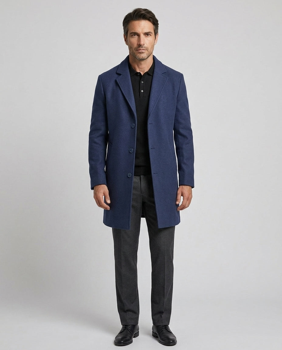 Cappotto Uomo Elegante Invernale Medio Lungo Formale Slim Fit Monopetto