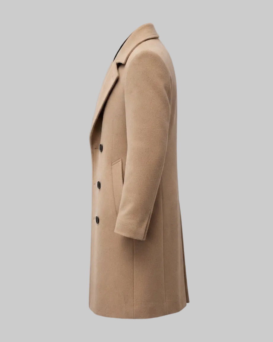 Cappotto Uomo Doppiopetto Lungo Elegante con Revers e Tasche Laterali