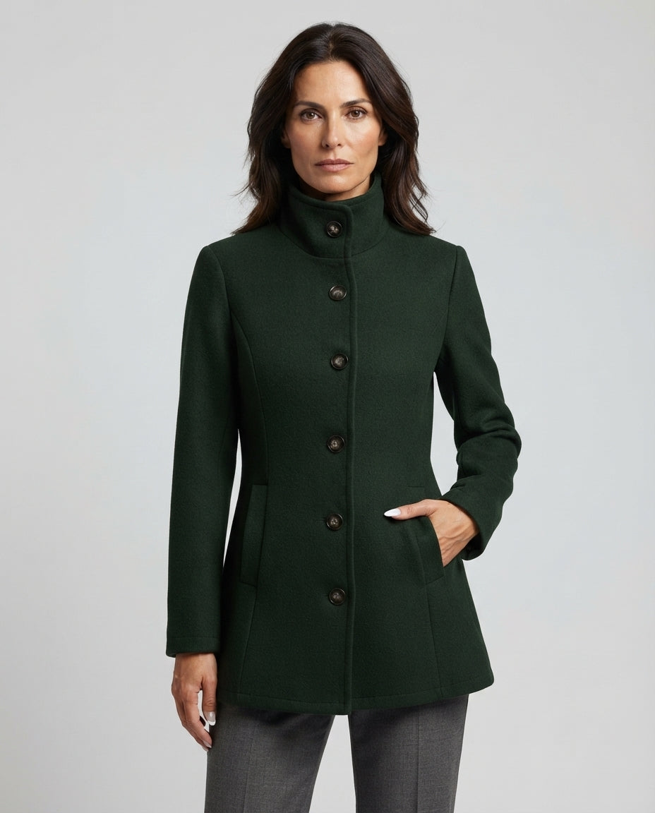 Giacca Donna Elegante con Collo Alto e Bottoni