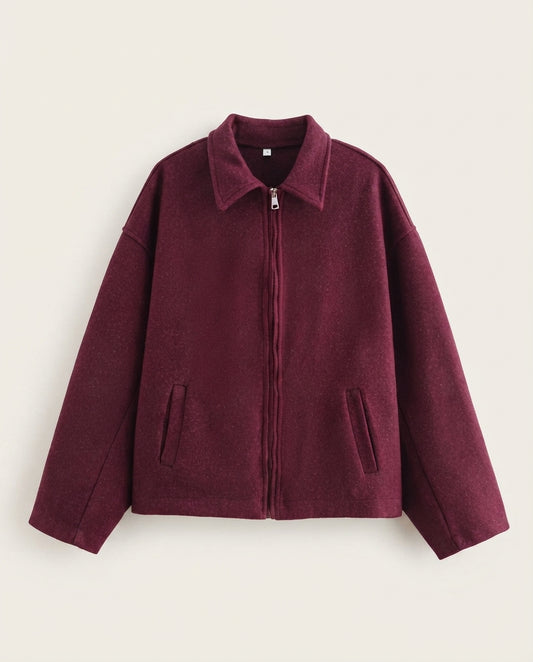 Giacca Donna Marrone con Colletto Classico e Chiusura con Zip