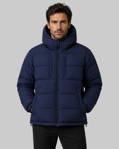 Giacca Uomo Reversibile 2 in 1 Imbottita Blu e Camouflage con Cappuccio
