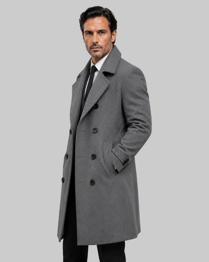 Cappotto Uomo Doppiopetto Lungo Elegante con Revers e Tasche Laterali