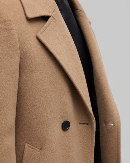 Cappotto Uomo Doppiopetto Lungo Elegante con Revers e Tasche Laterali