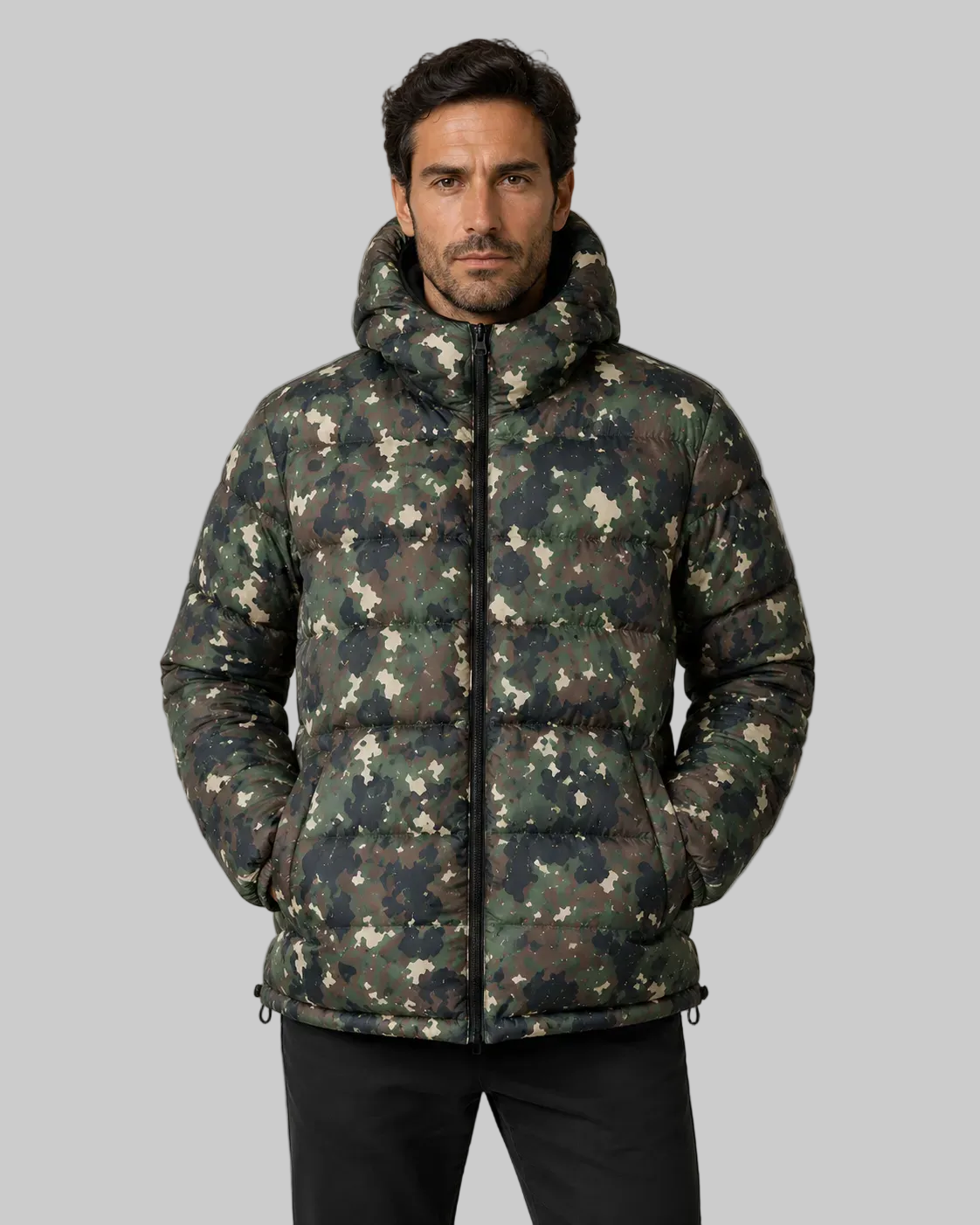 Giacca Uomo Reversibile 2 in 1 Imbottita Blu e Camouflage con Cappuccio