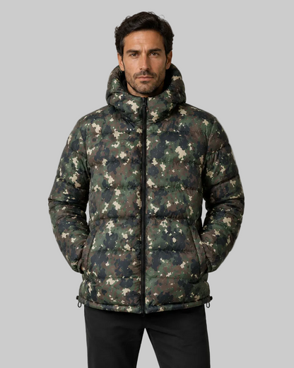 Giacca Uomo Reversibile 2 in 1 Imbottita Blu e Camouflage con Cappuccio